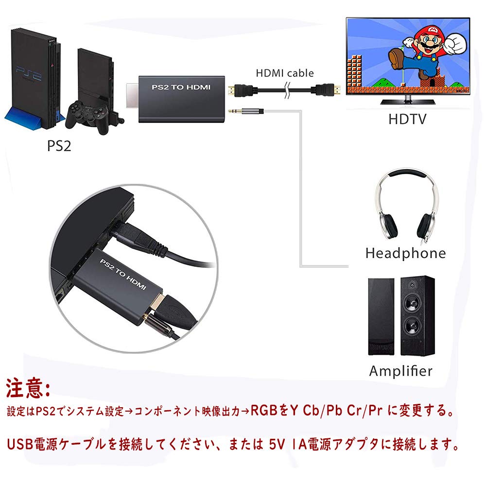 Amazon.co.jp: RGEEK製 PS2専用HDMI接続コネクター PS2 to HDMI 変換